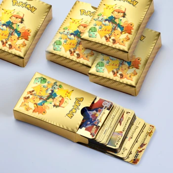 54pcs Pokemon Fém Arany Kártya, Doboz, Arany Betűk Kártya Metalicas Charizard Vmax Gx Gyűjtemény Játék Kártya Esetében Játék
