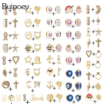 Buipoey 2db Arany Állat Katicabogár Gyöngyös Koronát hozó 10mm Karkötő, Divat, Karkötő Jewelle Kiváló Minőségű Kiegészítők, Gyöngyök