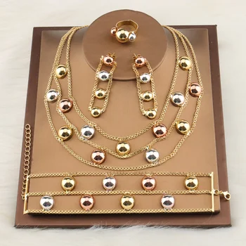 Divat Nyaklánc Nigériai Nő Esküvői Afrikai Gyöngy Ékszer Szett Arany Színű Dubai Menyasszonyi Ajándék Earing Karkötő Gyűrű Készlet
