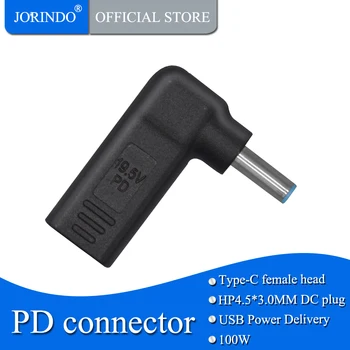 JORINDO c típusú női DC csatlakozó, 4.5*3.0 mm-es férfi converter for HP,PD100W gyorstöltés átalakító，5A