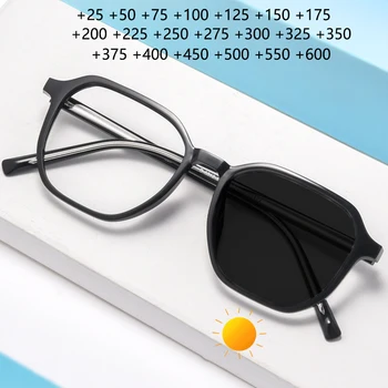 Poligonális Photochromic Olvasó Szemüveg Férfiak Nők Túlméretezett Presbyopic Szemüveg Teljes Keret Nagyító Ultrakönnyű Szemüveg +150