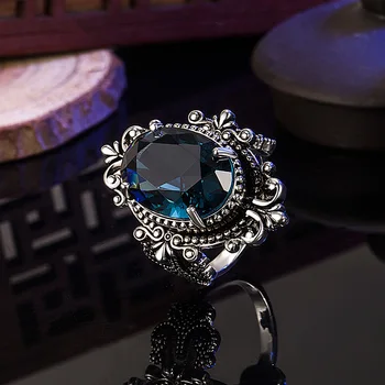 Retro prasiolite esküvői gyűrű női ékszer gyűrű természetes zafír bule kő 925 sterling ezüst ékszerek, a nők doboz