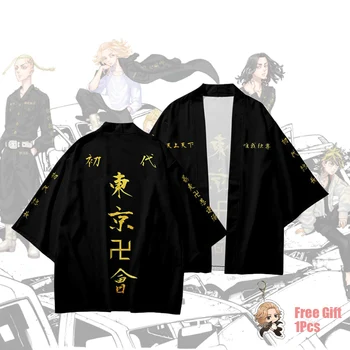 Tokió Revengers T-shirt Hanagaki Takemichi Ken Ryuguji Anime T-Shirt Poliészter Nyári Pólók Felsők Fekete-Fehér Minta Haori