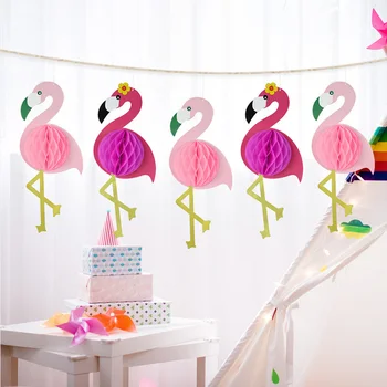 1set Flamingo Honeycomb Labdát Papír Medál Esküvő, Születésnap Hawaii Party Dekoráció Otthon Fal Garland Lógó Dísz