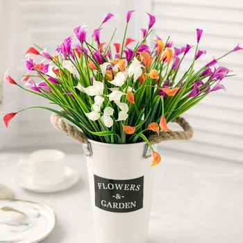 25 fej Mini Mesterséges Kála Csokor Virág a Levél Műanyag Hamis Lily Vízi Növények DIY Haza Szoba Dekoráció Virág