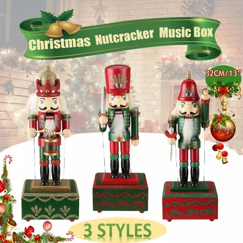 32CM Fából faragott Diótörő Katona Music Box Dió Báb, Baba, Karácsonyi Dekoráció, Dísztárgyak új évre Thankgiving Ajándék