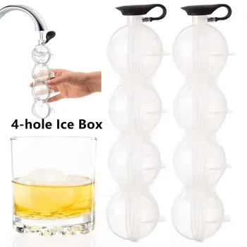 4-lyuk Jég Labdát Készítő 4 Üreg Ice Box Whiskey Kerek Jégkorong Penész Szilikon Ice Labdát Készítő Penész Nyári Inni Eszköz Jég Lövés