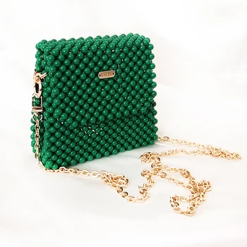 A nők Mini Gyöngy, Táska, Kézzel készült Vintage Zöld Gyöngyös Divat Kors Váll Messenger Bags Női Női Táska Falp Táska