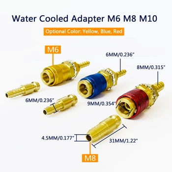 A víz Lehűlt Gáz Adapter-Gyors-Csatlakozó Felszerelése A TIG Hegesztés Fáklya, vagy MIG Hegesztésre Csatlakozó M6/M8