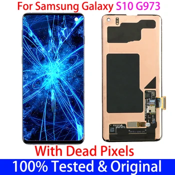 Eredeti a helyszínen Keret LCD Samsung Galaxy S10 G973F G973U G9730 Kijelző+érintőképernyő Digitalizáló Szerelvény csere