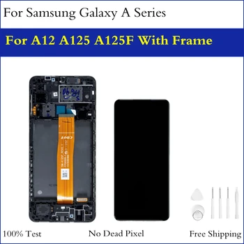 Eredeti IPS LCD Samsung Galaxy A12 A125 A125F LCD Kijelző érintőképernyő Közgyűlés A Keret Javítás