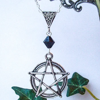 Fekete Kristály Gyöngyös Pentagram Csillag Medál Nyaklánc Női Gót Vintage Wicca Boszorkányság Divat Ékszerek Gótikus Tartozékok