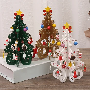 Karácsonyfa Gyermekek Kézzel készített DIY Sztereó, Fából készült karácsonyfa Jelenet Elrendezés Karácsonyi Dekorációk, Díszek Forró