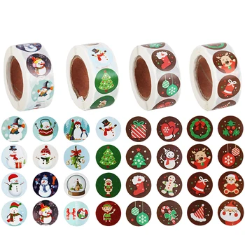 Karácsonyi Deco 500Pcs Aranyos Matrica Hóember Nyomtatás Címke 8Kind Minta Egy Tekercs Navidad Ajándék Csomagolás Candy Táska karácsonyi Dekoráció