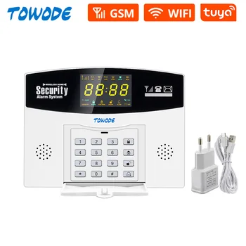 TOWODE Tuya Smart Home Riasztó Rendszer, WIFI, GSM Vezetékes Vezeték nélküli Biztonsági Színes LCD Kijelző Mozgásérzékelő Kompatibilis Alexa