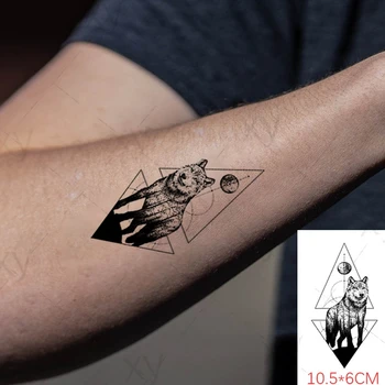 Vízálló Ideiglenes Tetoválás Matrica Geometriai Háromszög Farkas Hold Body Art Láb Kéz Hamis Tatto Flash Tetoválás a Nők, Férfiak