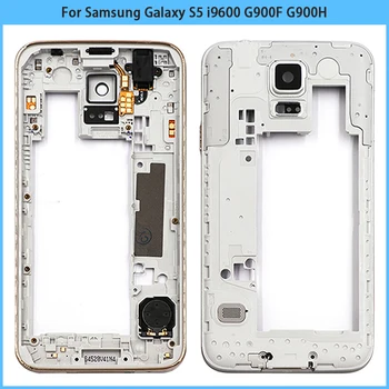 Új, Kiváló Minőségű Samsung Galaxy S5 i9600 G900F G900H Középső Keret Keret Vissza Keret Ház Fedelét Üveg Fényképezőgép Objektív