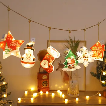 6db Karácsonyi Dekoráció, Karácsonyi Fények Fa Medál Hópehely ötágú Csillag String LED Lámpák Csillag Fény Terem Dekoráció