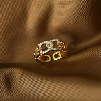 Divatos, Jól 14k Igazi Arany Levél Megnyitása Gyűrűk Nők Állítható Design, Minőségi Ékszerek AAA Cirkon Esküvő Party Ajándék