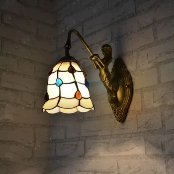 Egyszerű, modern, Európai stílusú LED Matt Üveg fali lámpa Tiffany lámpa éjjeli hálószoba fali lámpa Hableány páva farka Fali Gyertyatartó