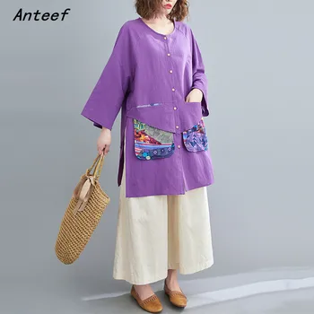 hosszú plus size pamut ágynemű vintage virágos koreai stílus Alkalmi laza tavaszi őszi ing, női blúz, 2021 ruhák női felsők