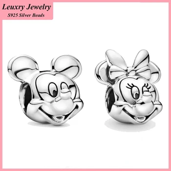 Leuxry Új 925 Sterling Ezüst Mini Állat Gyöngyök Mickey Minnie Illik Eredeti Pandora Charm Karkötő Női DIY Rajzfilm Ékszerek