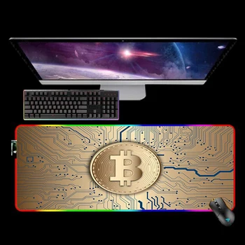 RGB Művészeti Bitcoin 90X30 Egér Pad Alfombrilla Raton Mousepad Billentyűzet Pad LED Mause Pad Nem-csúszásmentes Háttérvilágítással Tapis De szolgáltatásokra való alkalmazását illeti 35X60