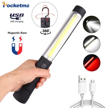 Többfunkciós 360 ° Forgatható Munka Fény USB Újratölthető COB LED Lámpa Mágneses Farok Munka Lámpa Ellenőrző Lámpa Zseblámpa
